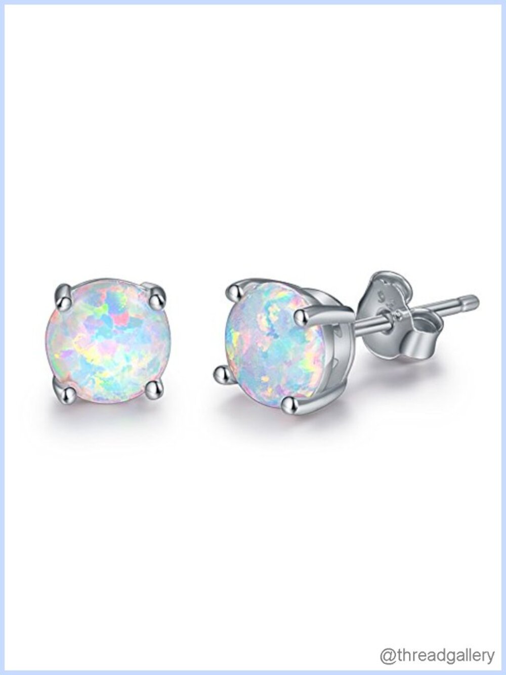 Round Cut Opal Birthstone Stud Earrings 18K Gold Plated 6MM